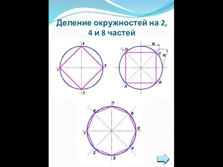 Деление окружностей на 2, 4 и 8 частей