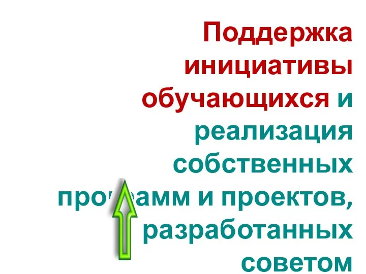 Поддержка инициативы обучающихся и реализация собственных программ и проектов, разработанных советом обучающихся.