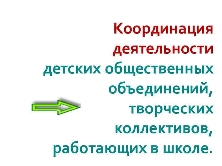 Координация деятельности детских общественных объединений, творческих коллективов, работающих в школе.