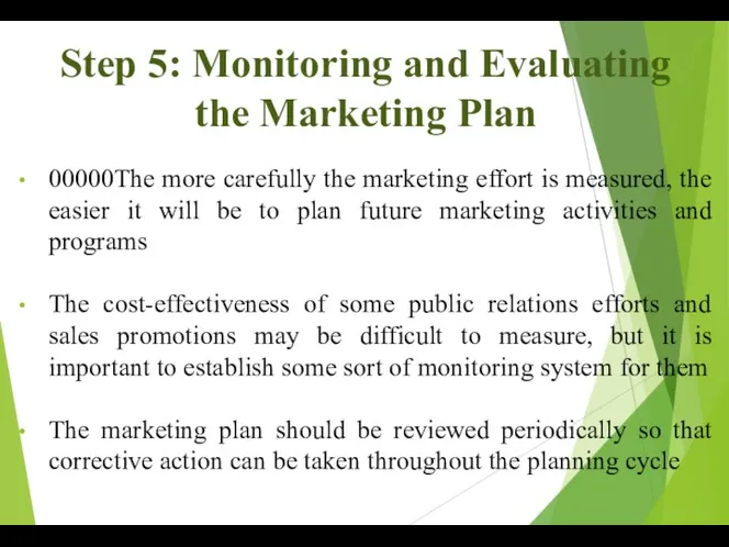 Step 5: Monitoring and Evaluating the Marketing Plan 00000The more carefully the