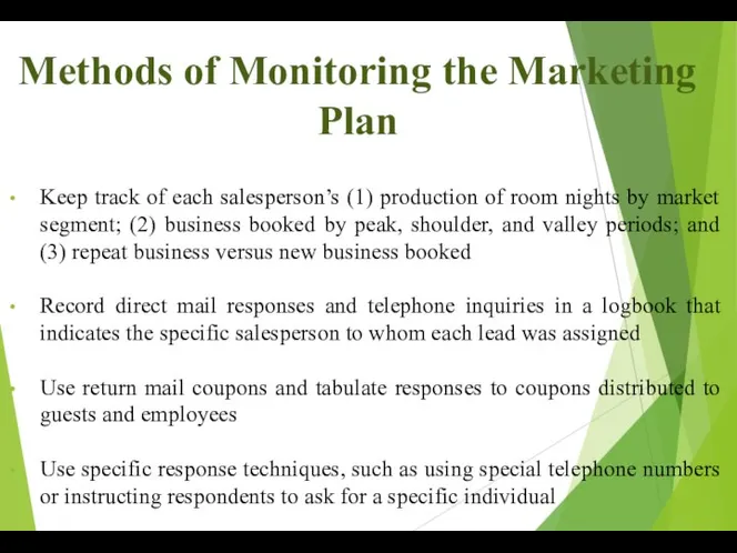 Methods of Monitoring the Marketing Plan Keep track of each salesperson’s (1)