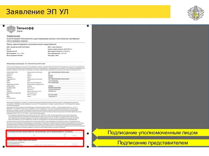 Заявление ЭП УЛ Подписание представителем Подписание уполномоченным лицом