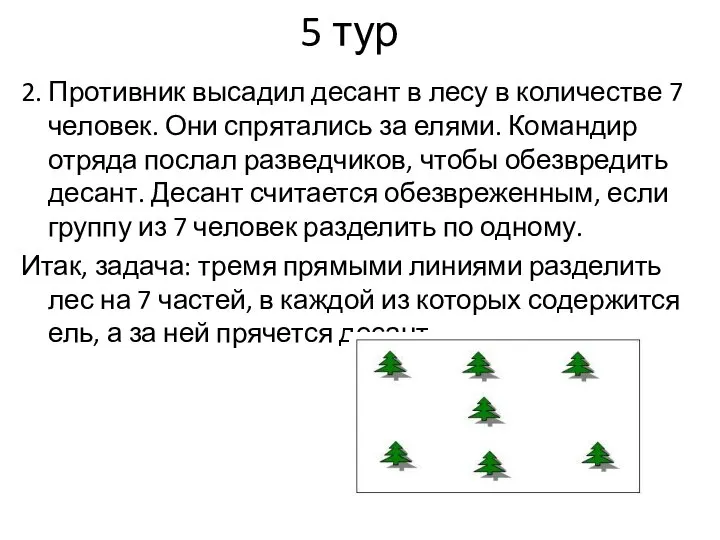 5 тур 2. Противник высадил десант в лесу в количестве 7 человек.