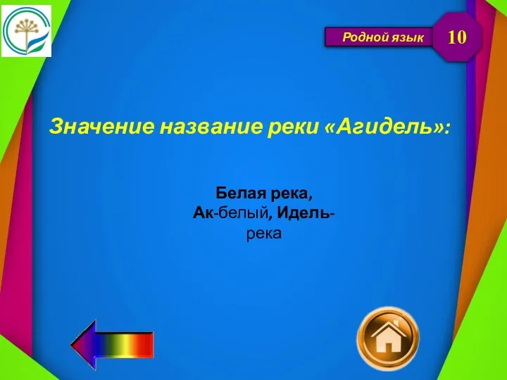 Родной язык Значение название реки «Агидель»: 10 Белая река, Ак-белый, Идель-река