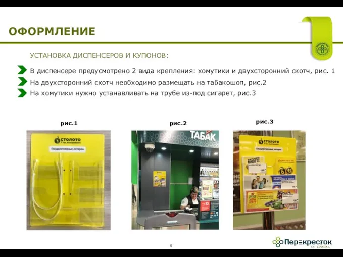 ОФОРМЛЕНИЕ УСТАНОВКА ДИСПЕНСЕРОВ И КУПОНОВ: В диспенсере предусмотрено 2 вида крепления: хомутики