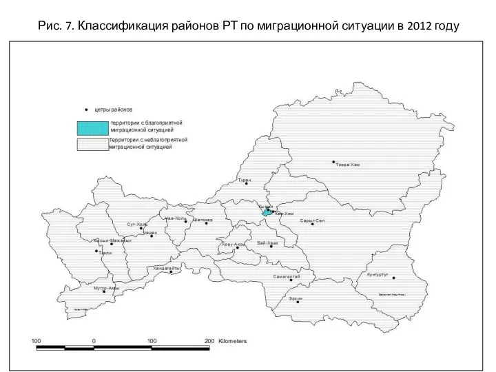 Рис. 7. Классификация районов РТ по миграционной ситуации в 2012 году