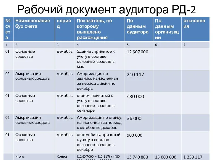 Рабочий документ аудитора РД-2