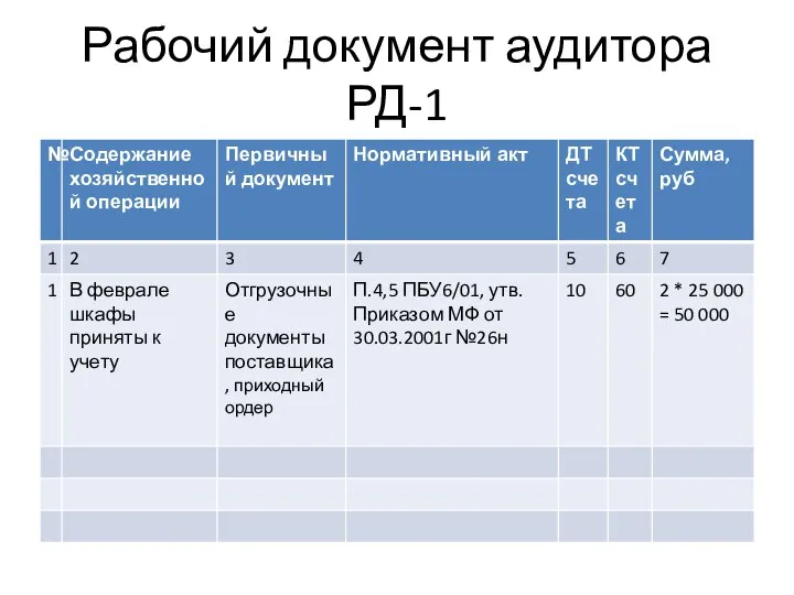 Рабочий документ аудитора РД-1