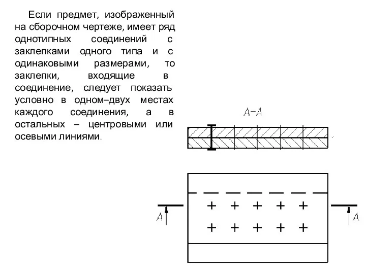 Если предмет, изображенный на сборочном чертеже, имеет ряд однотипных соединений с заклепками