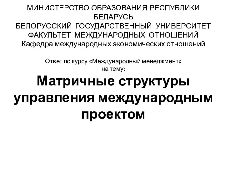 Матричные структуры управления международным проектом