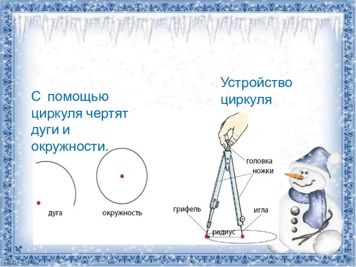 С помощью циркуля чертят дуги и окружности. Устройство циркуля