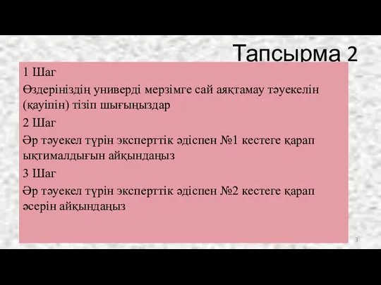 Тапсырма 2 1 Шаг Өздерініздің универді мерзімге сай аяқтамау тәуекелін (қауіпін) тізіп