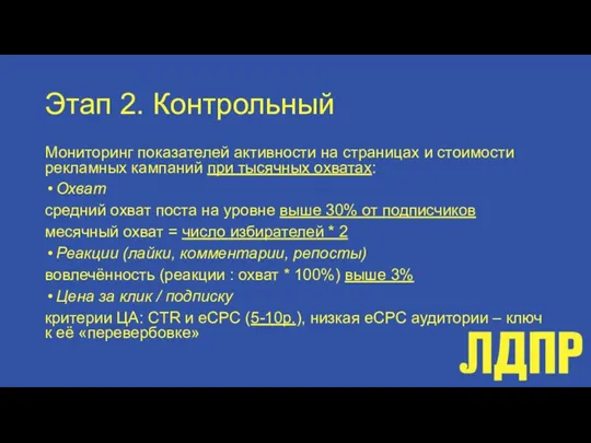 Этап 2. Контрольный Мониторинг показателей активности на страницах и стоимости рекламных кампаний