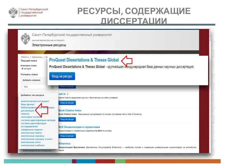 РЕСУРСЫ, СОДЕРЖАЩИЕ ДИССЕРТАЦИИ