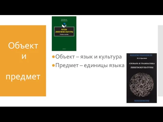 Объект и предмет Объект – язык и культура Предмет – единицы языка