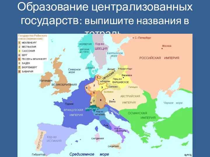 Образование централизованных государств: выпишите названия в тетрадь.