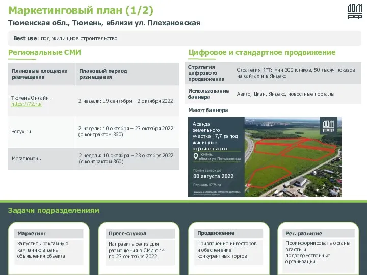 Best use: под жилищное строительство Маркетинговый план (1/2) Тюменская обл., Тюмень, вблизи