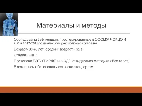 Материалы и методы Обследованы 156 женщин, прооперированные в ОООМЖ ЧОКЦО И ЯМ