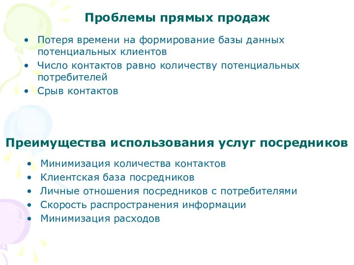 Проблемы прямых продаж Потеря времени на формирование базы данных потенциальных клиентов Число