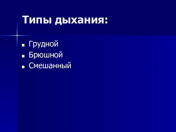 Типы дыхания: Грудной Брюшной Смешанный