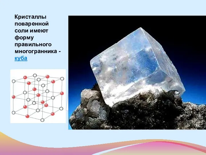 Кристаллы поваренной соли имеют форму правильного многогранника - куба