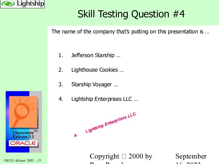 Copyright  2000 by Russ Proudman September 16, 2023 Skill Testing Question