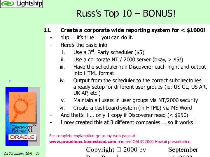 Copyright  2000 by Russ Proudman September 16, 2023 Create a corporate