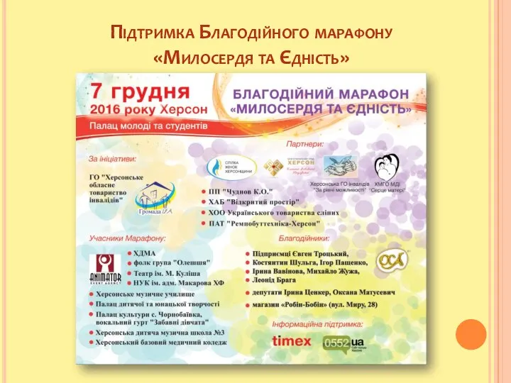 Підтримка Благодійного марафону «Милосердя та Єдність»