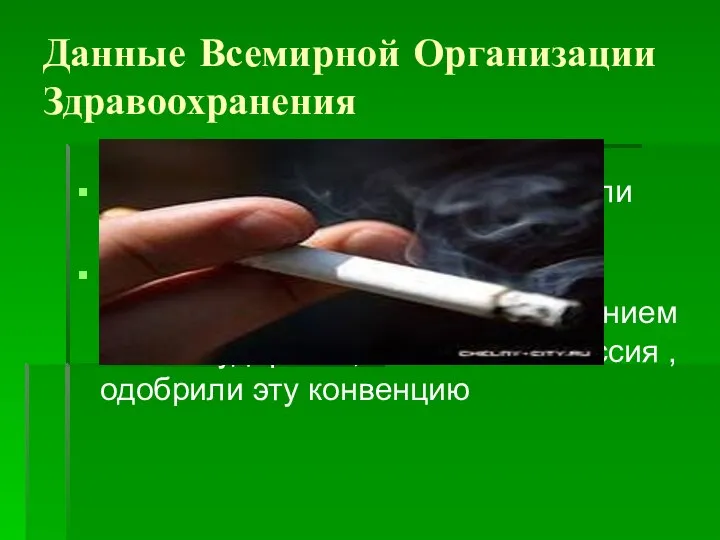 Данные Всемирной Организации Здравоохранения Табак может стать причиной гибели 10миллионов людей ежегодно