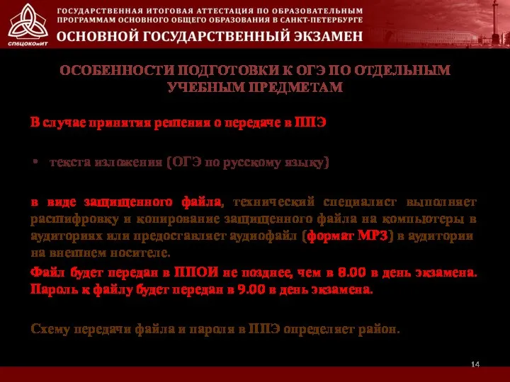 В случае принятия решения о передаче в ППЭ текста изложения (ОГЭ по