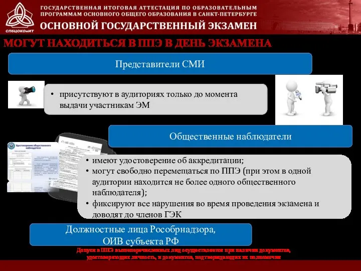 Представители СМИ присутствуют в аудиториях только до момента выдачи участникам ЭМ Общественные