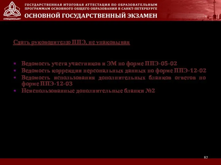 Сдать руководителю ППЭ, не упаковывая Ведомость учета участников и ЭМ по форме