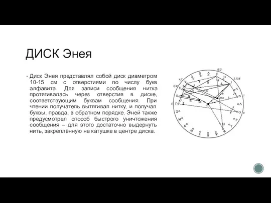 ДИСК Энея Диск Энея представлял собой диск диаметром 10-15 см с отверстиями