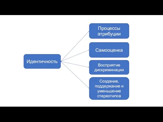 Идентичность Самооценка Восприятие дискриминации Создание, поддержание и уменьшение стереотипов Процессы атрибуции