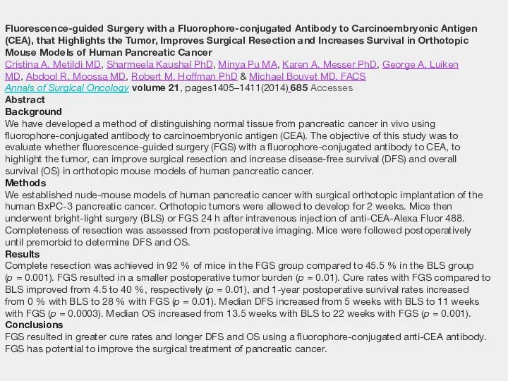 Fluorescence-guided Surgery with a Fluorophore-conjugated Antibody to Carcinoembryonic Antigen (CEA), that Highlights