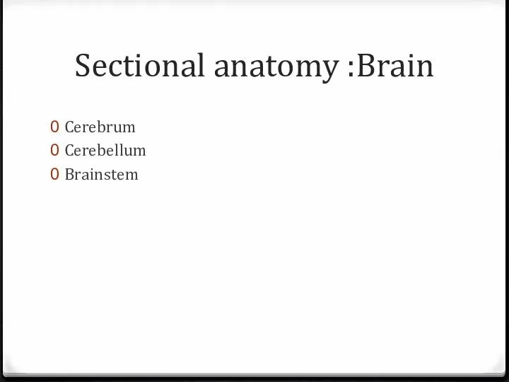 Sectional anatomy :Brain Cerebrum Cerebellum Brainstem