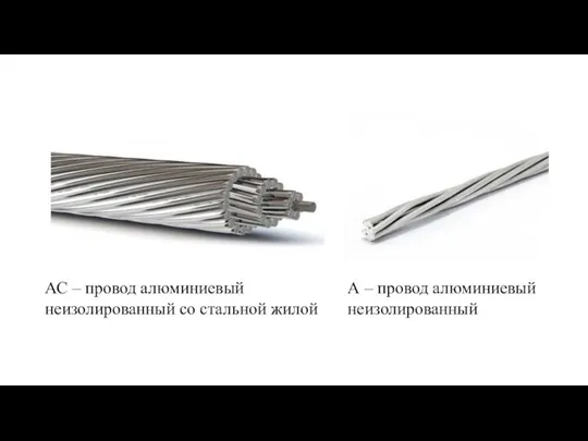 АС – провод алюминиевый неизолированный со стальной жилой А – провод алюминиевый неизолированный