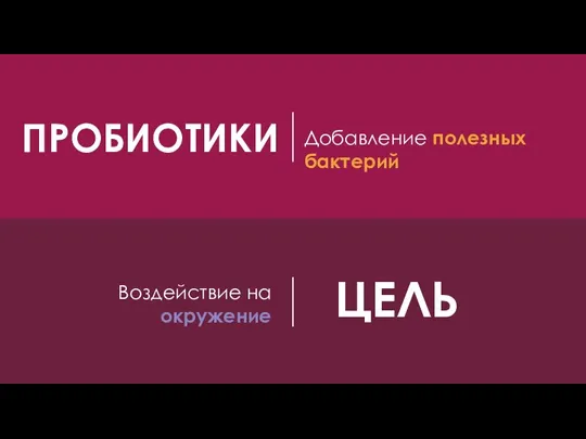 Добавление полезных бактерий ПРОБИОТИКИ Воздействие на окружение ЦЕЛЬ