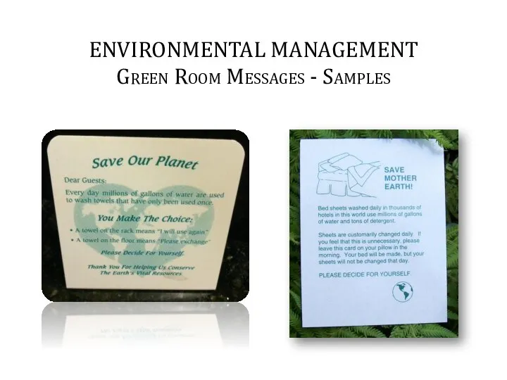 ENVIRONMENTAL MANAGEMENT Green Room Messages - Samples