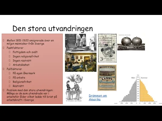 Den stora utvandringen Mellan 1851-1920 emigrerade över en miljon människor från Sverige