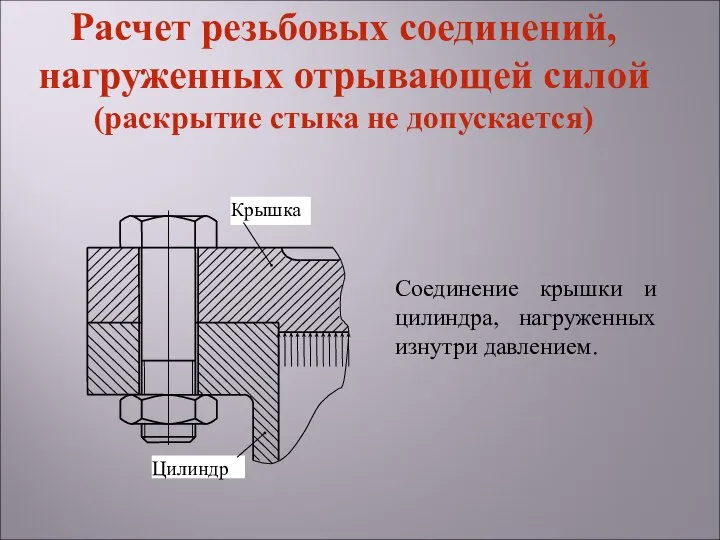 Соединение крышки и цилиндра, нагруженных изнутри давлением. Расчет резьбовых соединений, нагруженных отрывающей