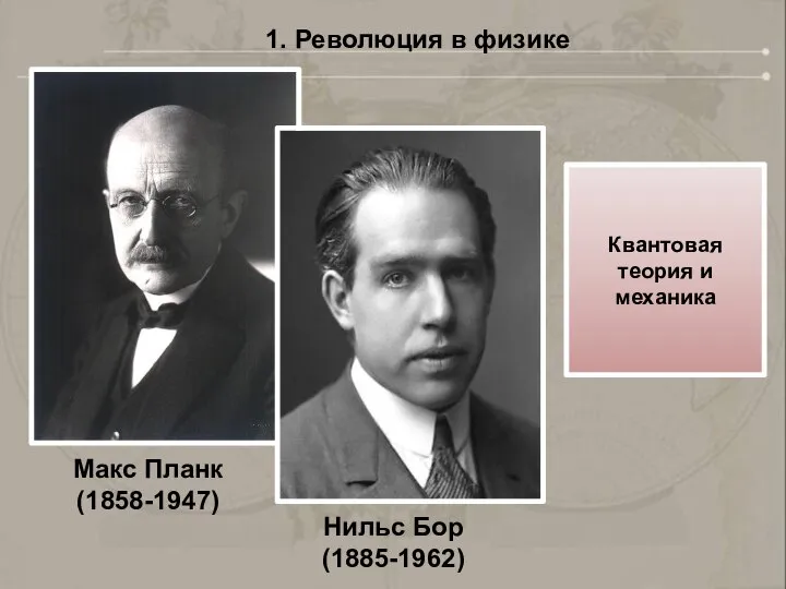 1. Революция в физике Макс Планк (1858-1947) Квантовая теория и механика Нильс Бор (1885-1962)