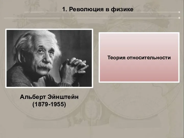 1. Революция в физике Альберт Эйнштейн (1879-1955) Теория относительности