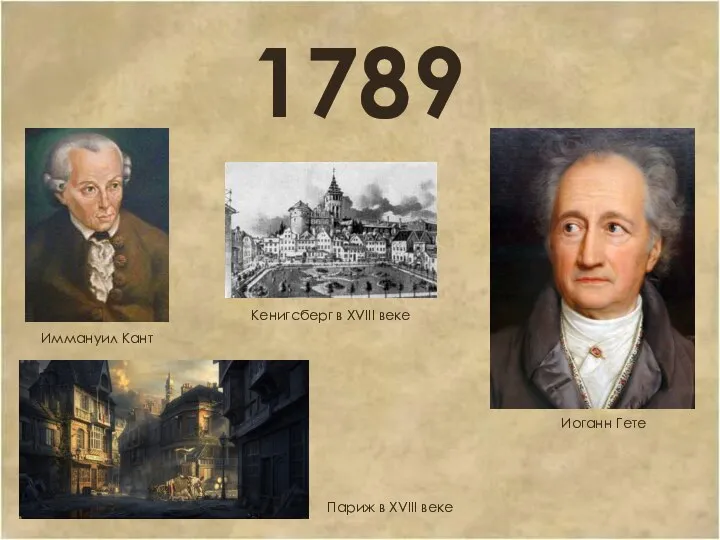 1789 Кенигсберг в XVIII веке Иоганн Гете Иммануил Кант Париж в XVIII веке