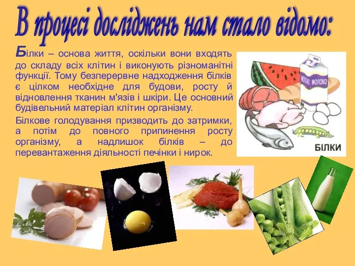 В процесі досліджень нам стало відомо: Білки – основа життя, оскільки вони