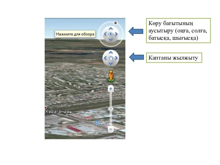 Көру бағытының аусытыру (оңға, солға, батысқа, шығысқа) Каптаны жылжыту