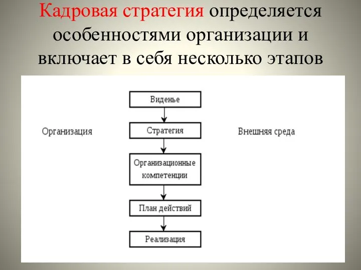 Кадровая стратегия определяется особенностями организации и включает в себя несколько этапов