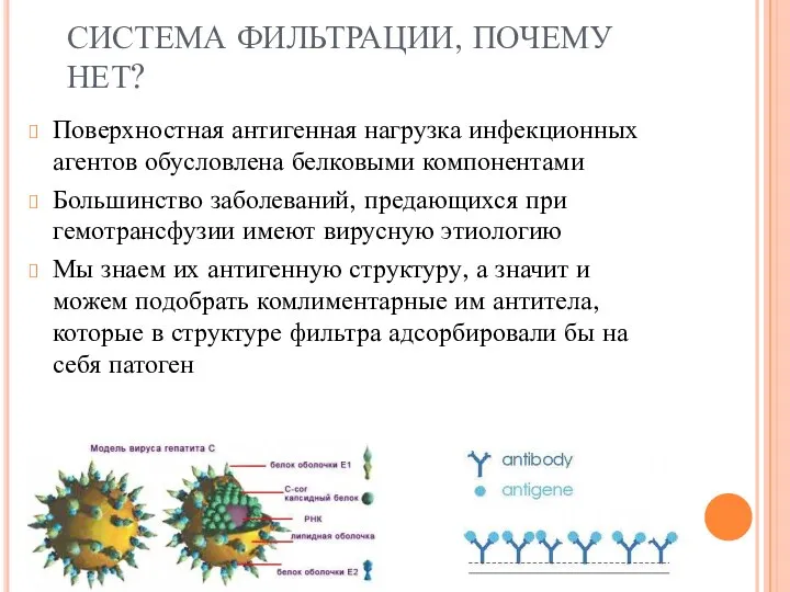 СИСТЕМА ФИЛЬТРАЦИИ, ПОЧЕМУ НЕТ? Поверхностная антигенная нагрузка инфекционных агентов обусловлена белковыми компонентами