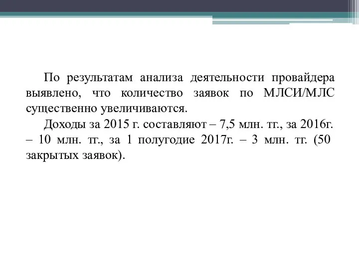 По результатам анализа деятельности провайдера выявлено, что количество заявок по МЛСИ/МЛС существенно