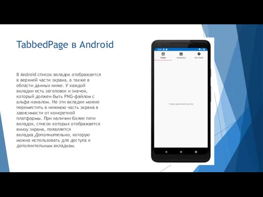 TabbedPage в Android В Android список вкладок отображается в верхней части экрана,